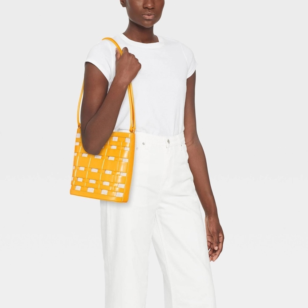 A NEW DAY Orange Basket Weave Woven Bucket Bag/Purse Shoulder Crossbody NEW